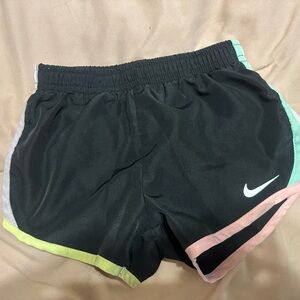 Nike Black Girls' Athletic Shorts with Neon Yellow, Pink & Mint Trim